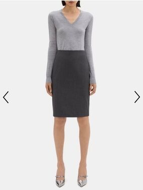 Theory Gray Pencil Skirt In Stretch Wool sz 2